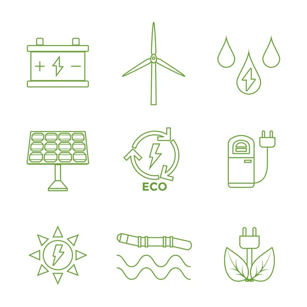 Esquema verde reciclar iconos de energía ecología — Vector de stock