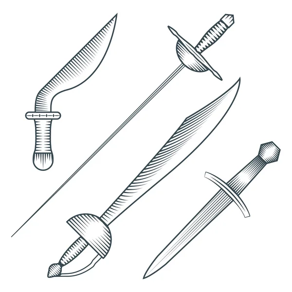 Середньовічні піратський меч кинджал Дірк гравіювання стиль ілюстрація — стоковий вектор