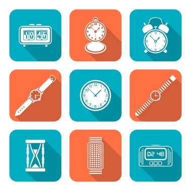 beyaz renk düz stil çeşitli saatler saatler Icons set