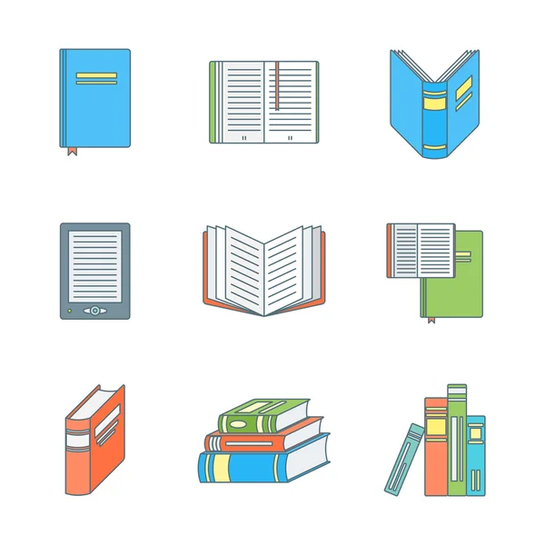 Livres de contour colorés icônes ensemble — Image vectorielle