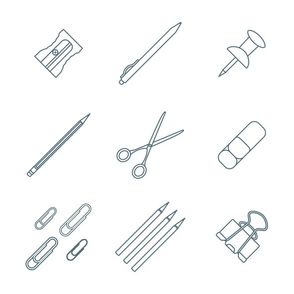 Dark outline various stationery icons set — Stock Vector