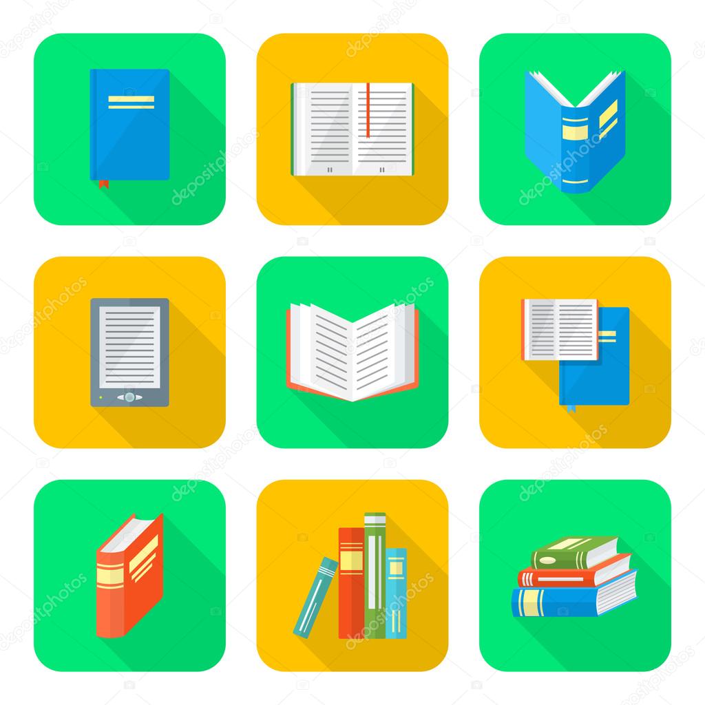 colored flat style books icons set
