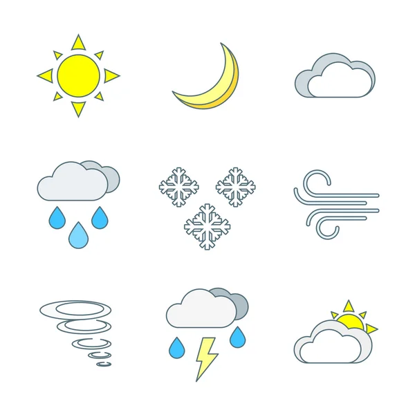 Colored outline weather forecast icons se — Stock Vector