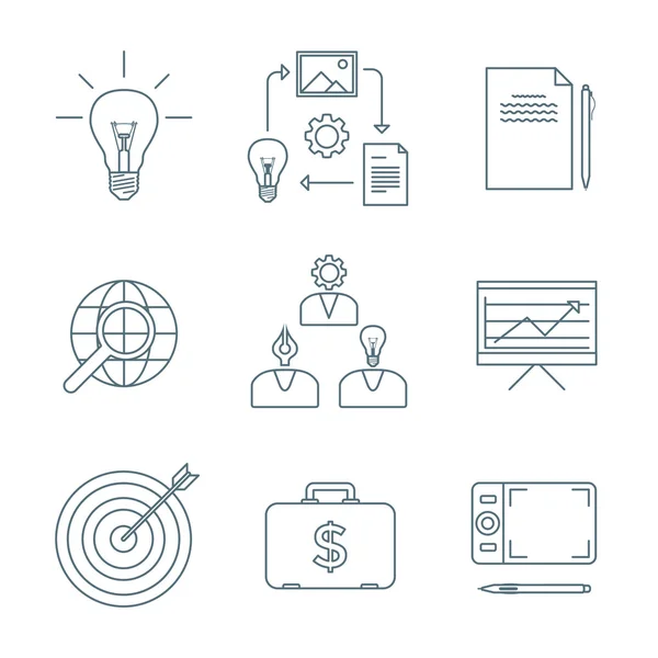 Dark outline creative business process icons se — Stock Vector