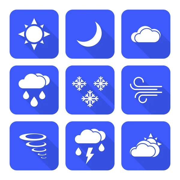 Estilo plano sólido blanco color tiempo pronosticar iconos se — Vector de stock