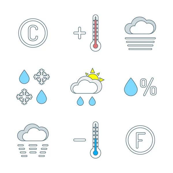 Färgade konturen väderprognos ikoner se — Stock vektor
