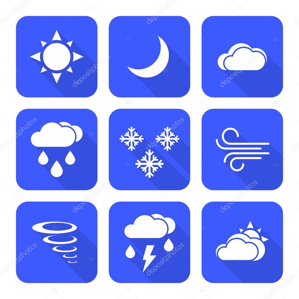 flat style solid white color weather forecast icons se