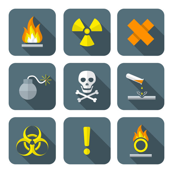 colorful flat style hazardous waste symbols warning signs icons 
