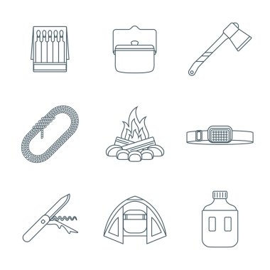 koyu renkli anahat çeşitli kamp simgeler collectio