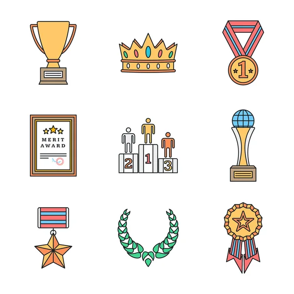 Colored outline various awards symbols icons collectio — Stock Vector