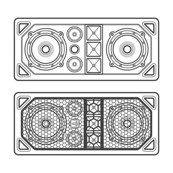 Professionella konsert turné array högtalare mörka kontur illustrati — Stock vektor