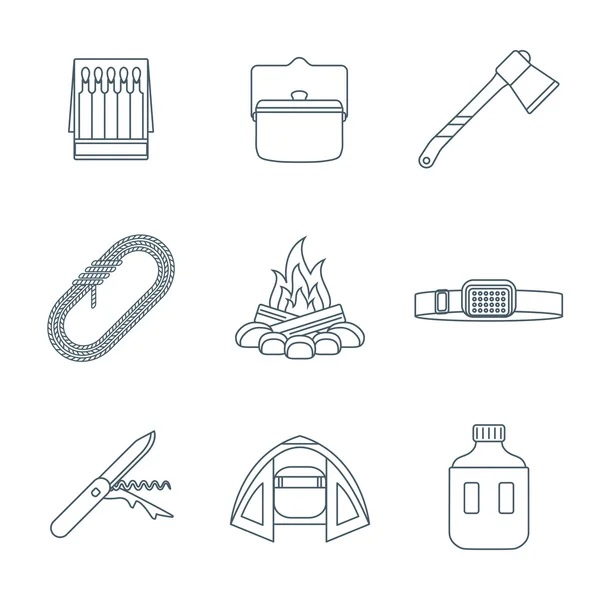 Dark colored outline various camping icons collectio — Stock Illustration Dark colored outline various camping icons collectio Royalty Free Stock Vectors