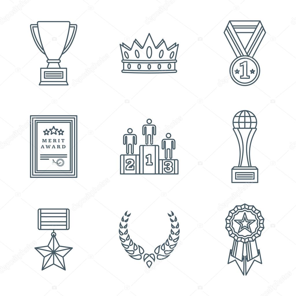 dark color outline various awards symbols icons collectio