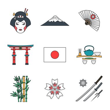 Anahat renkli çeşitli simgeler se Japonya
