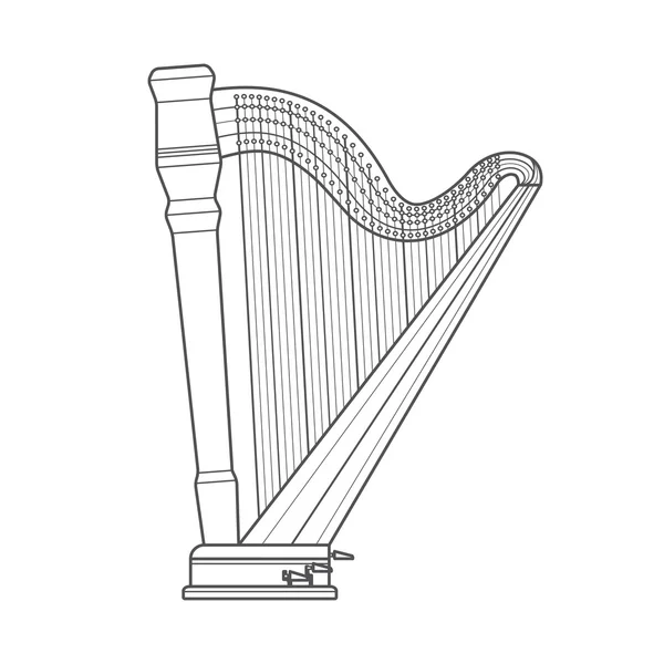 Oscuro contorno pedal arpa ilustración técnica — Archivo Imágenes Vectoriales