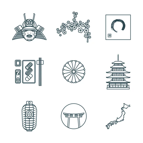 Sombre contour de couleur diverses icônes japonaises se — Image vectorielle