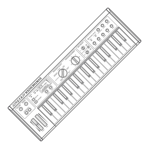 темно-монохромный контур фортепиано ролл синтезатор звуковой иллюстрации
