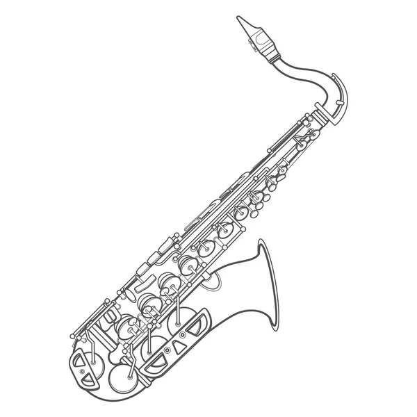 Oscuro monocromo contorno latón saxofón alto illustratio — Archivo Imágenes Vectoriales