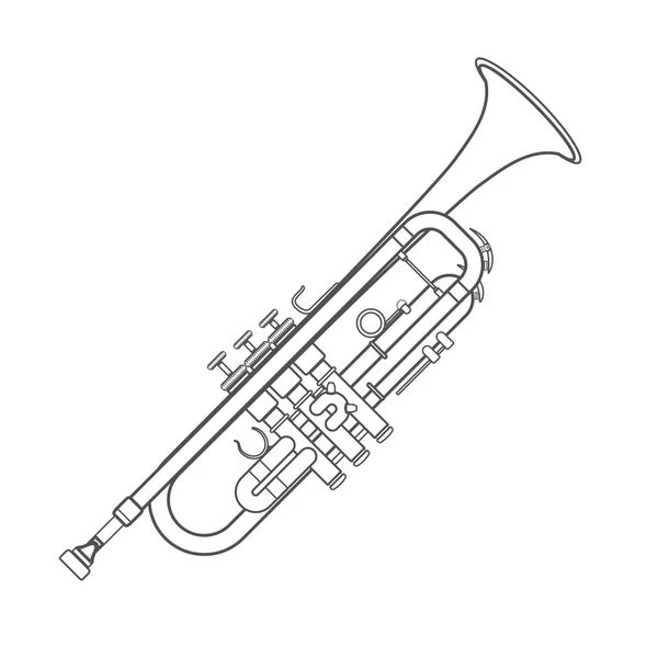 Sötét, fekete-fehér, kontúr trombita fúvós illustratio — Stock Vector