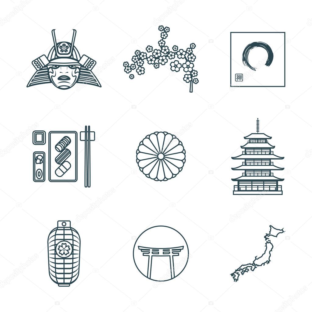 dark color outline various japanese icons se