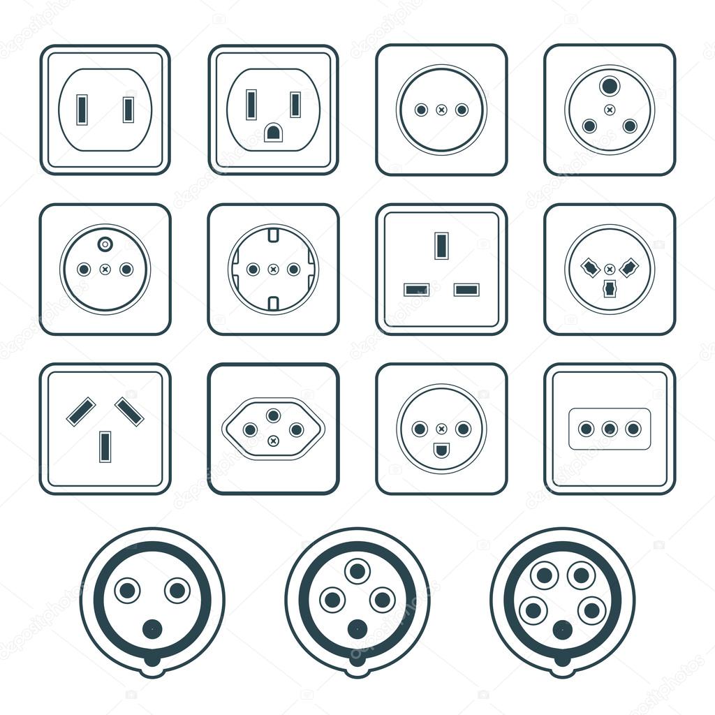 monochrome color contour home industrial power socket types icon
