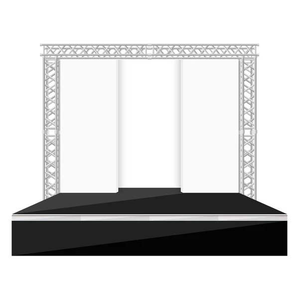 Black color flat style stage with scenes back metal truss illust — Stock Vector