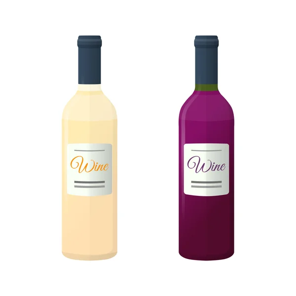 Coloré plat blanc et rouge couple bouteilles de vin illustratio — Image vectorielle