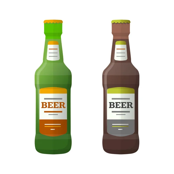 Farbige flache helle und dunkle Bierflaschen illustratio — Stockvektor