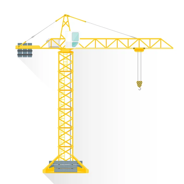 Vector flat style yellow tower building crane illustration ico — Stock Vector