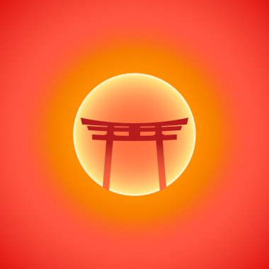 günbatımı güneş illüstrasyon yanan düz soyut Japonya kapısı vektör