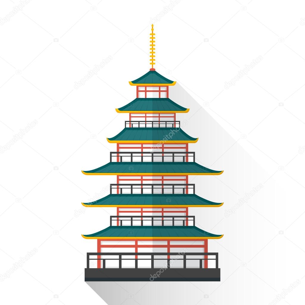vector flat japan multistory pagoda illustration ico