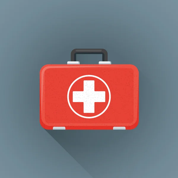 Vector flat red medical suitcase illustration ico — Stock Vector