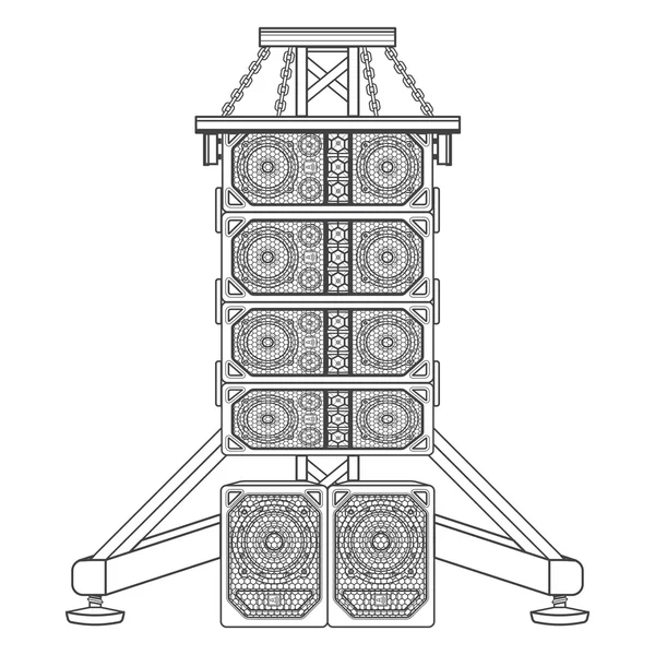 Line array acustica concerto su traliccio sospensione illustratio — Vettoriale Stock
