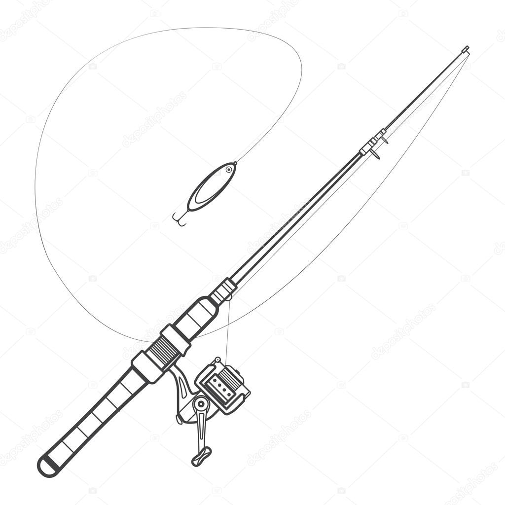 Outline spinning fishing rod illustratio Stock Vector by ©TRIKONA