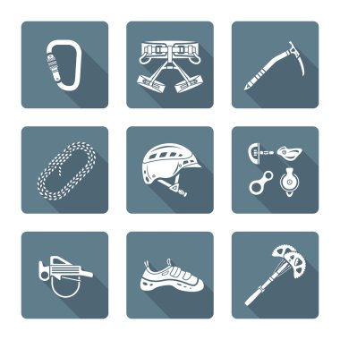 white monochrome various alpinism tools icons collectio clipart