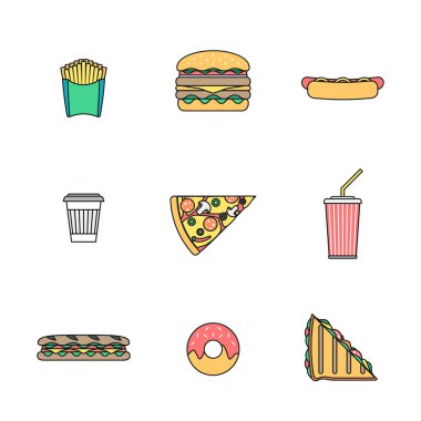 Renkli Anahat çeşitli lokanta simgeler collectio