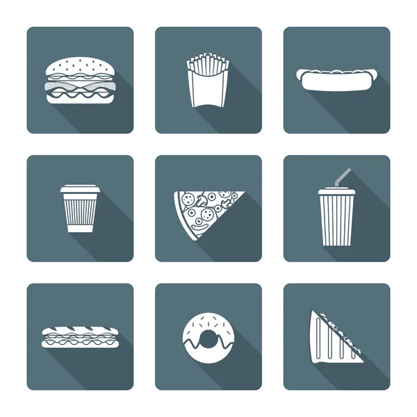 Wit zwart-wit diverse fast-food pictogrammen collectio — Stockvector