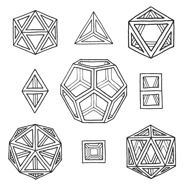 Hand dras polyhedrons collectio — Stock vektor