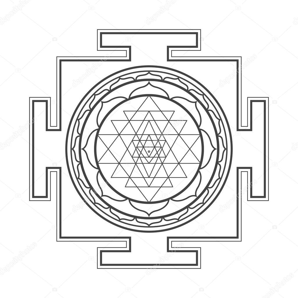 monocrome outline Sri yantra illustratio