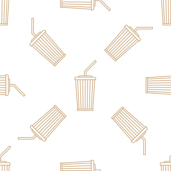 可乐纸杯子秸秆大纲无缝模式 — 图库矢量图片