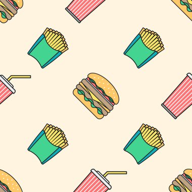 Cola hamburger patates kızartması renkli anahat kesintisiz pıtırtı