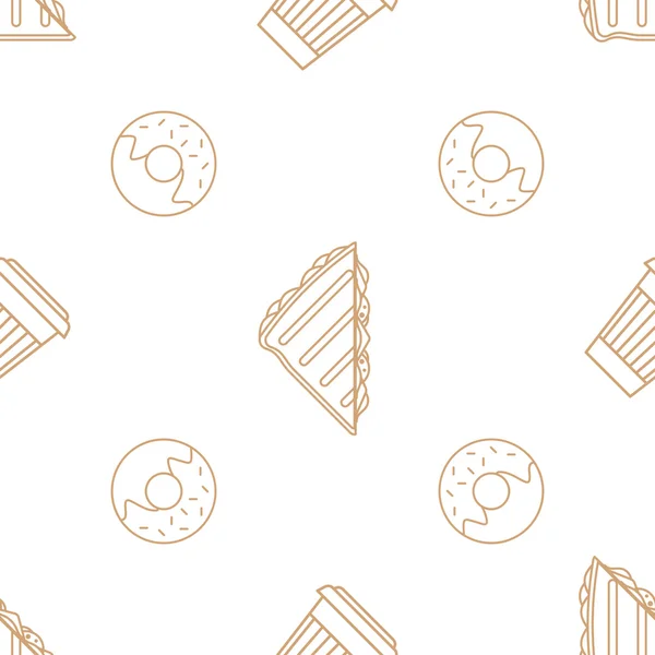 咖啡纸杯甜甜圈三明治大纲无缝模式 — 图库矢量图片