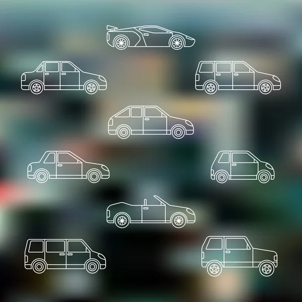 White outline various body types of cars icons se — Stock Vector