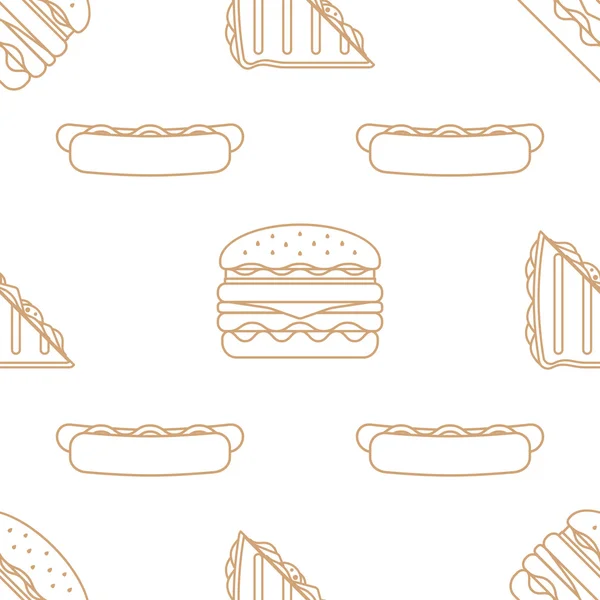 热狗三明治汉堡大纲无缝模式 — 图库矢量图片