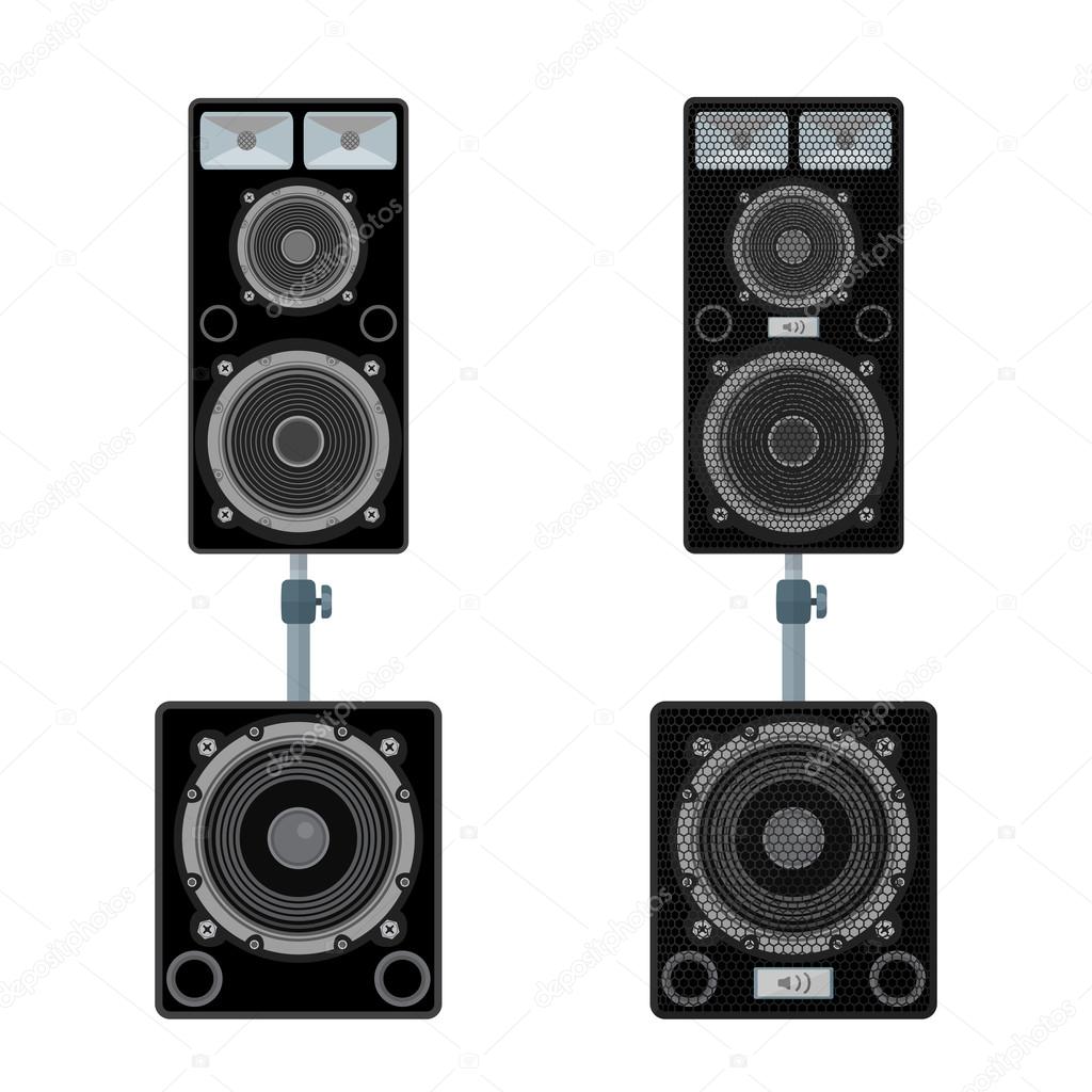 color flat style loudspeakers stand subwoofer pair illustratio