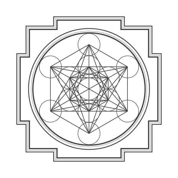 Contorno monocromo metatrón cubo yantra illustratio — Archivo Imágenes Vectoriales