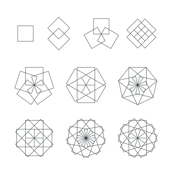 사각형 윤곽선 다양 한 신성한 기하학 se — 스톡 벡터