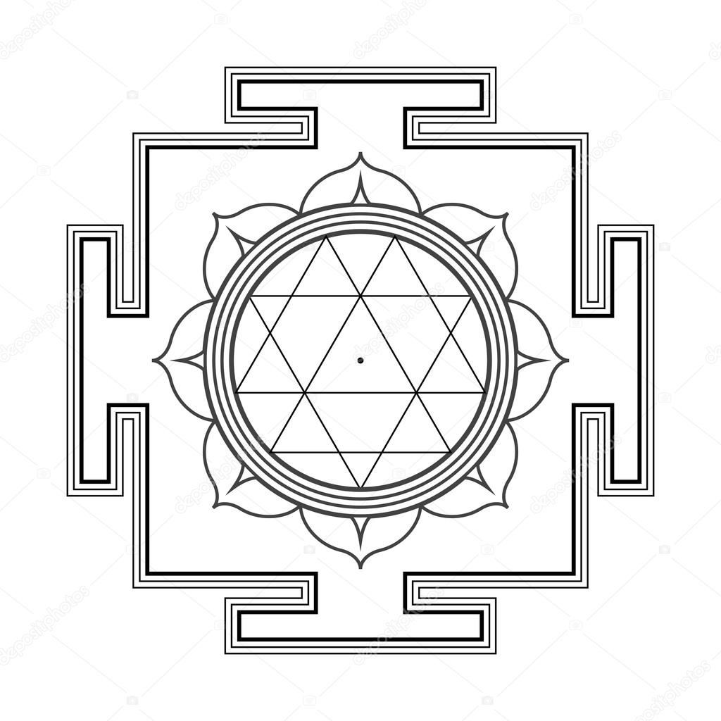 monocrome outline Durga yantra illustratio