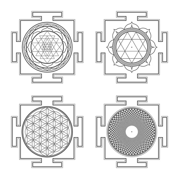 Monocrome contour hindou yantra illustrations se — Image vectorielle