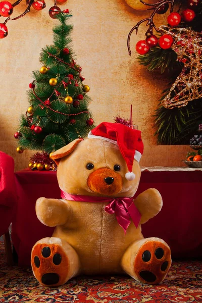 Teddy Bear Background Christmas Decorations — Stock Photo, Image